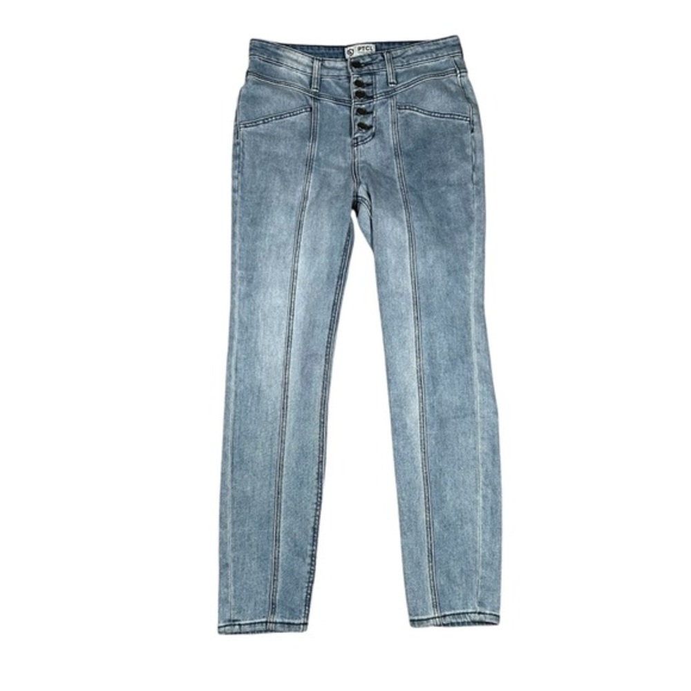 PTCL Women’s Seamed‎ Button Fly High Rise Tapered Jeans Stretch Size 28